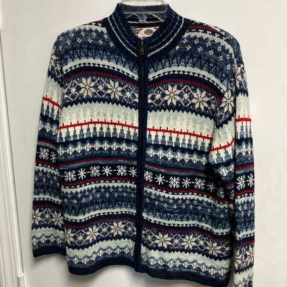 Tiara International Sweater Full Zip Up Fair Isle Colorful Size Large - Picture 6 of 9